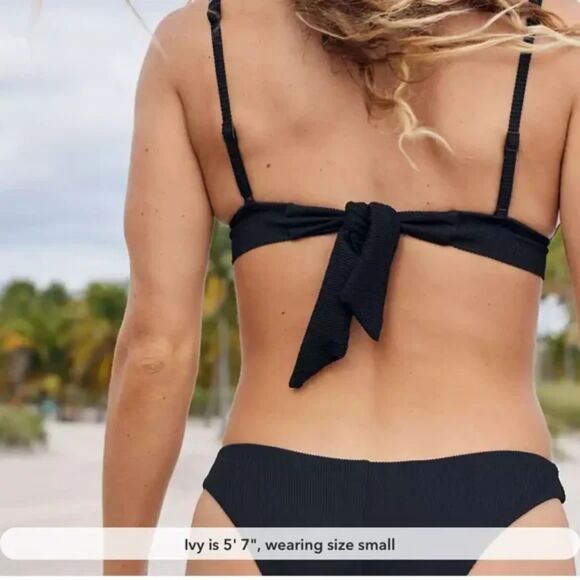Aerie Ribbed Black Triangle Bikini Top Size Small NWT - Picture 2 of 5